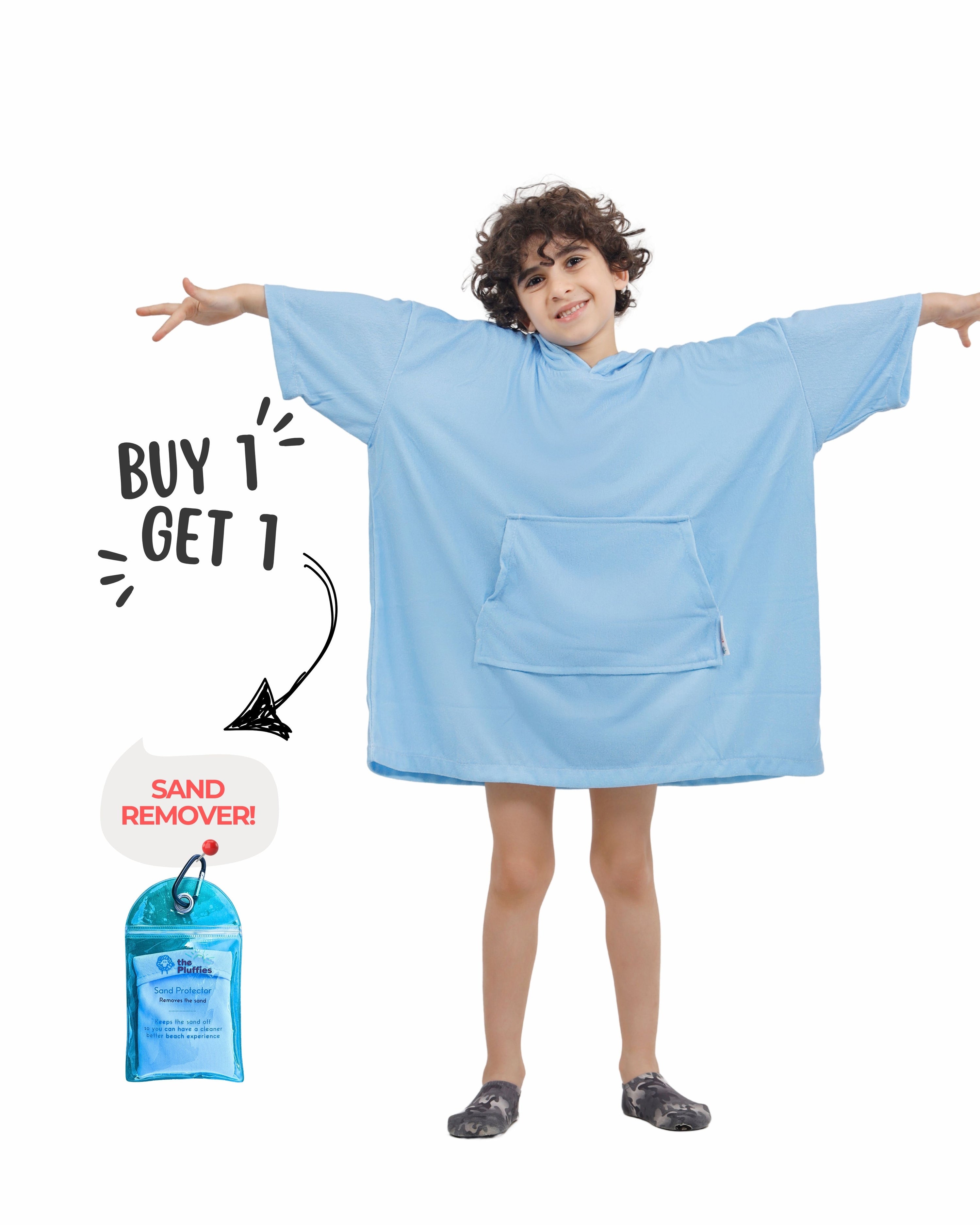 Blue Kids Towel Poncho + FREE Sand Remover