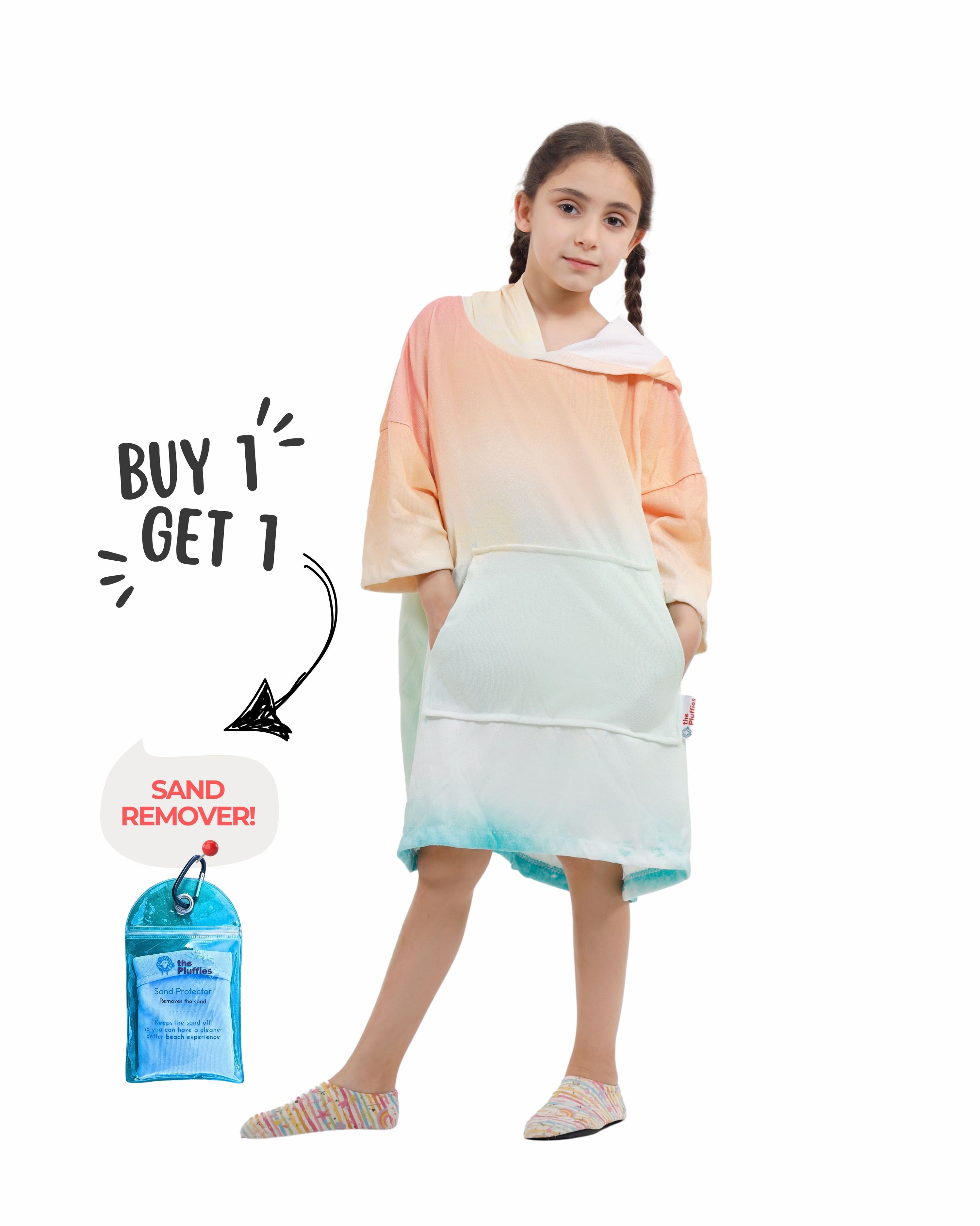 Sunset Tie Dye Kids Towel Poncho + FREE Sand Remover