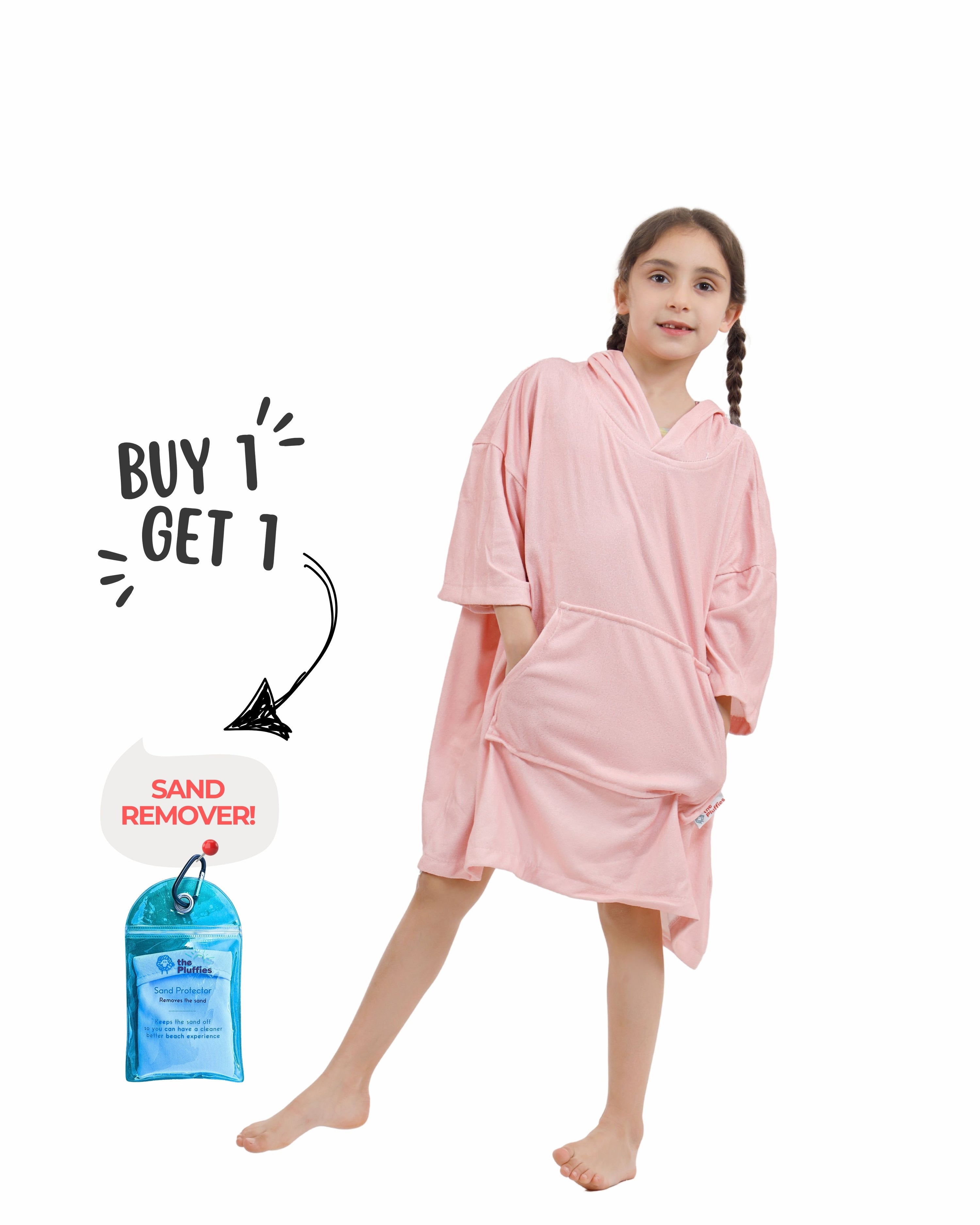 Pink Kids Towel Poncho + FREE Sand Remover