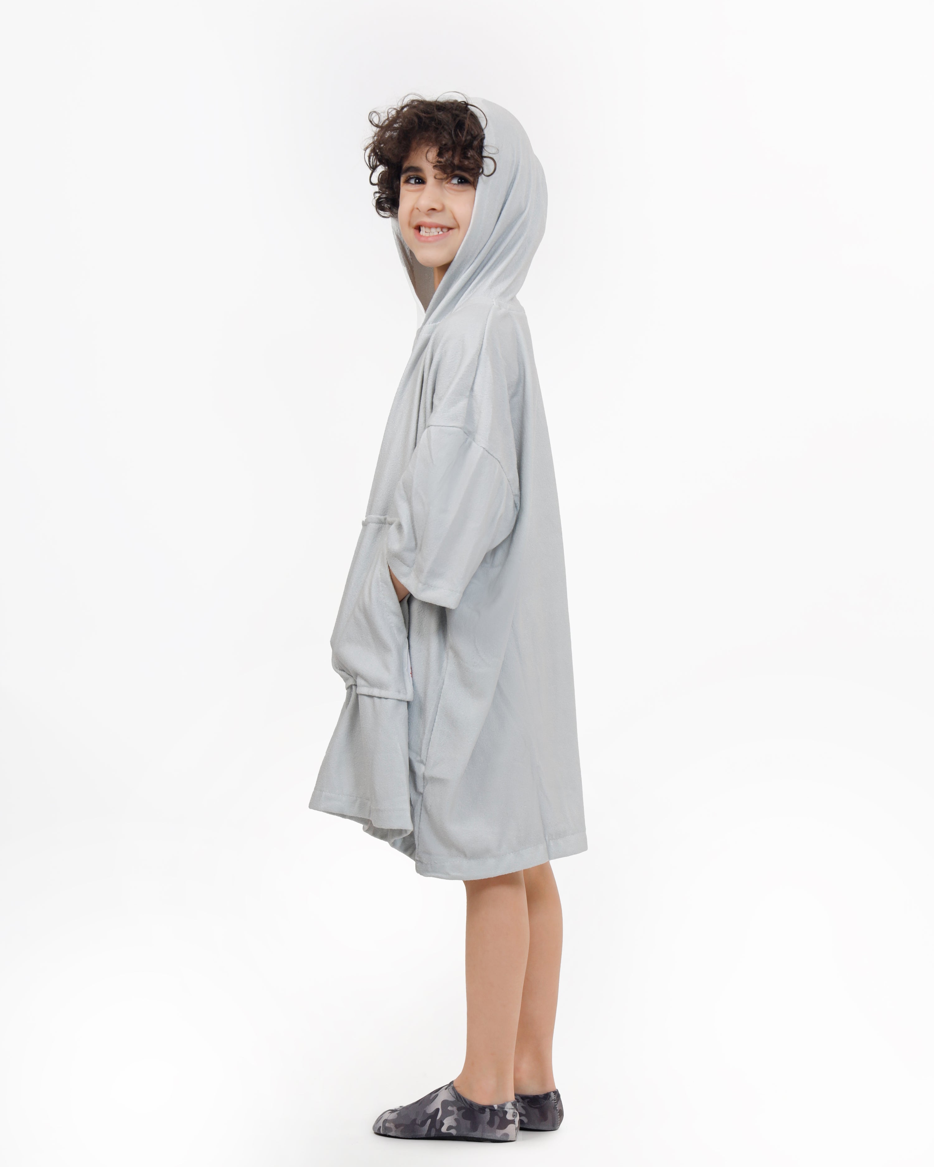 Grey Kids Towel Poncho + FREE Sand Remover