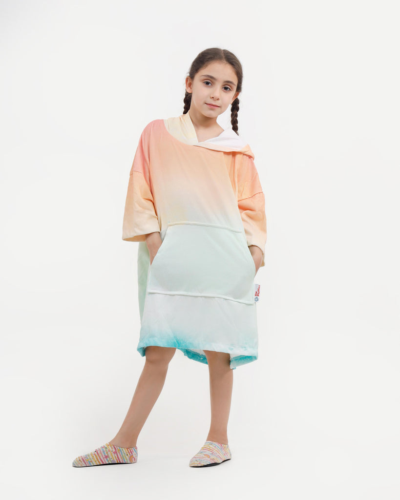 Sunset Tie Dye Pluffie Kids Towel Poncho - THE PLUFFIES