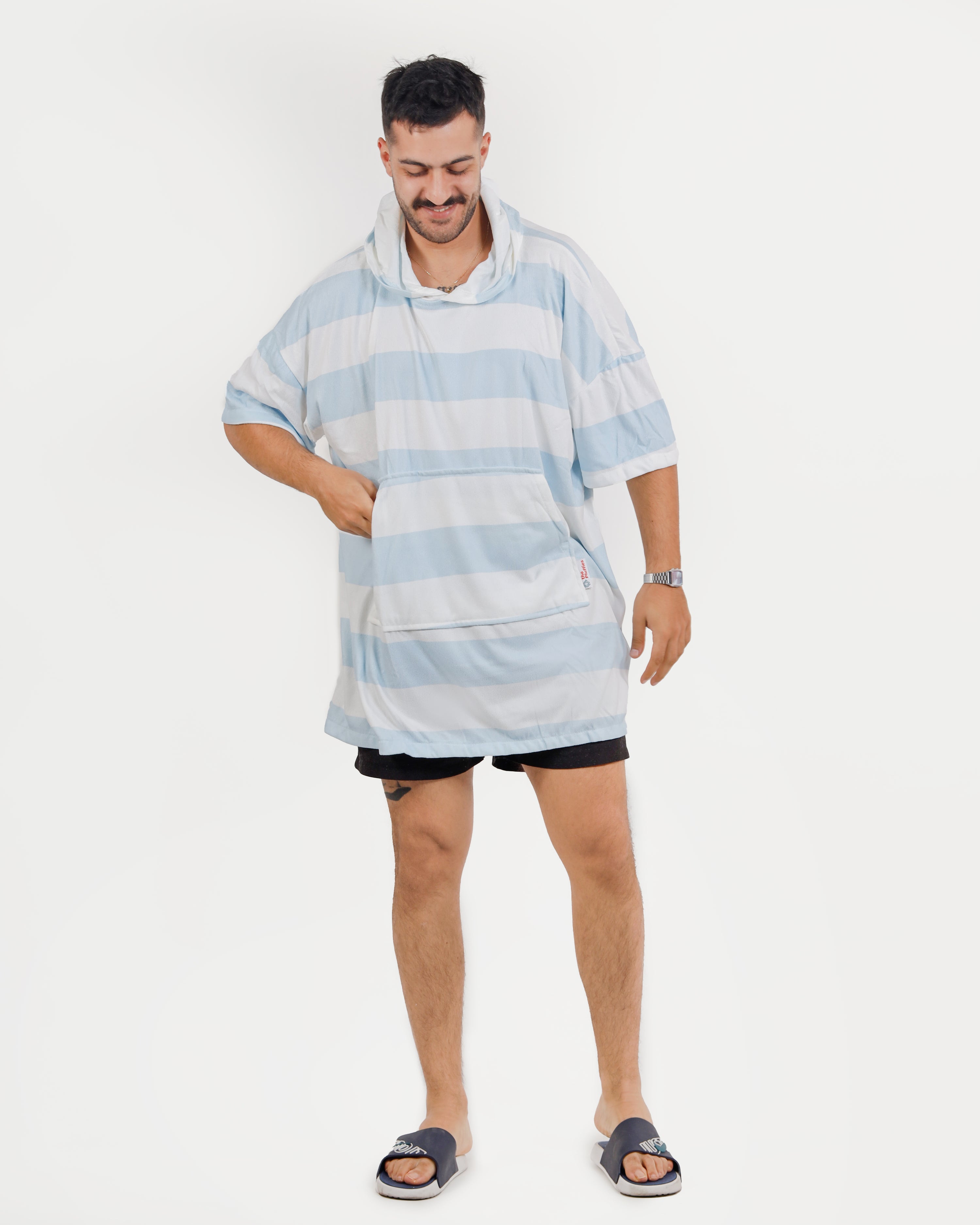 Blue Stripes Towel Poncho + FREE Sand Remover