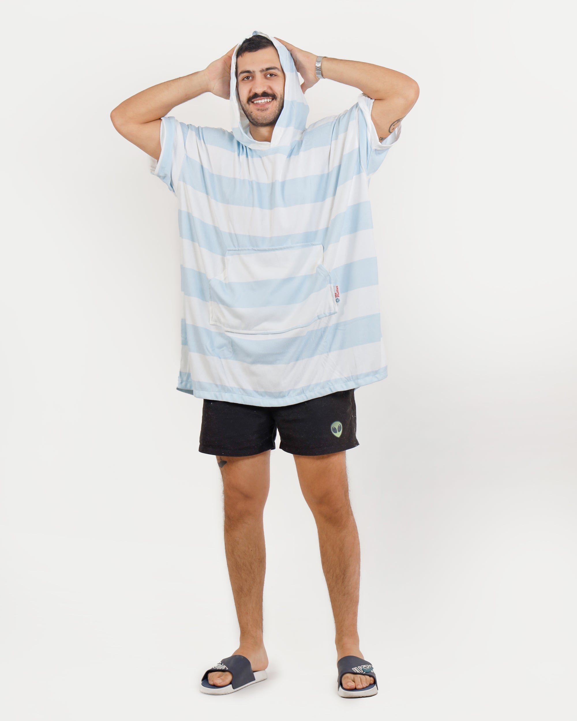 Blue Stripes Towel Poncho + FREE Sand Remover