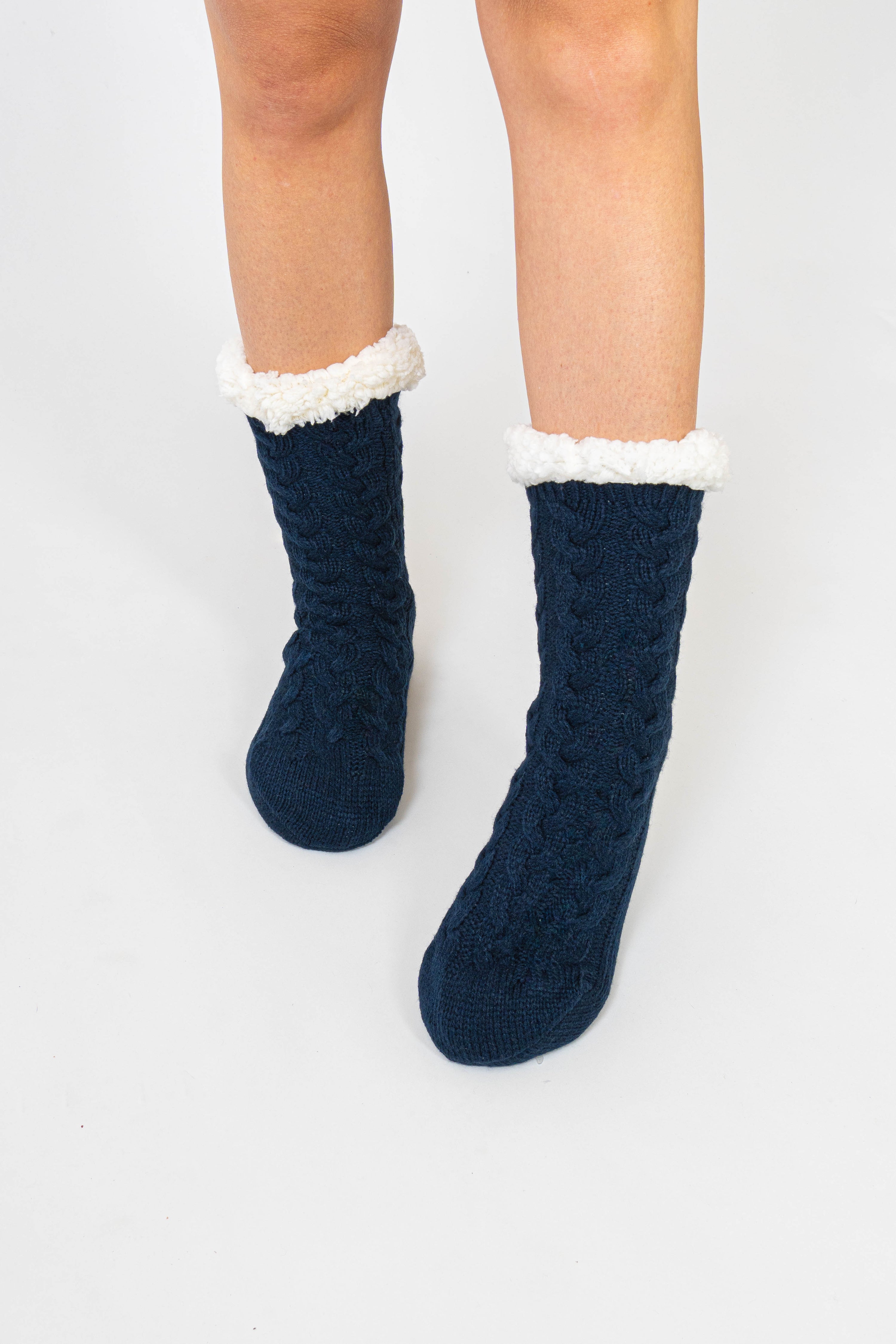 Navy Knit Slipper Socks