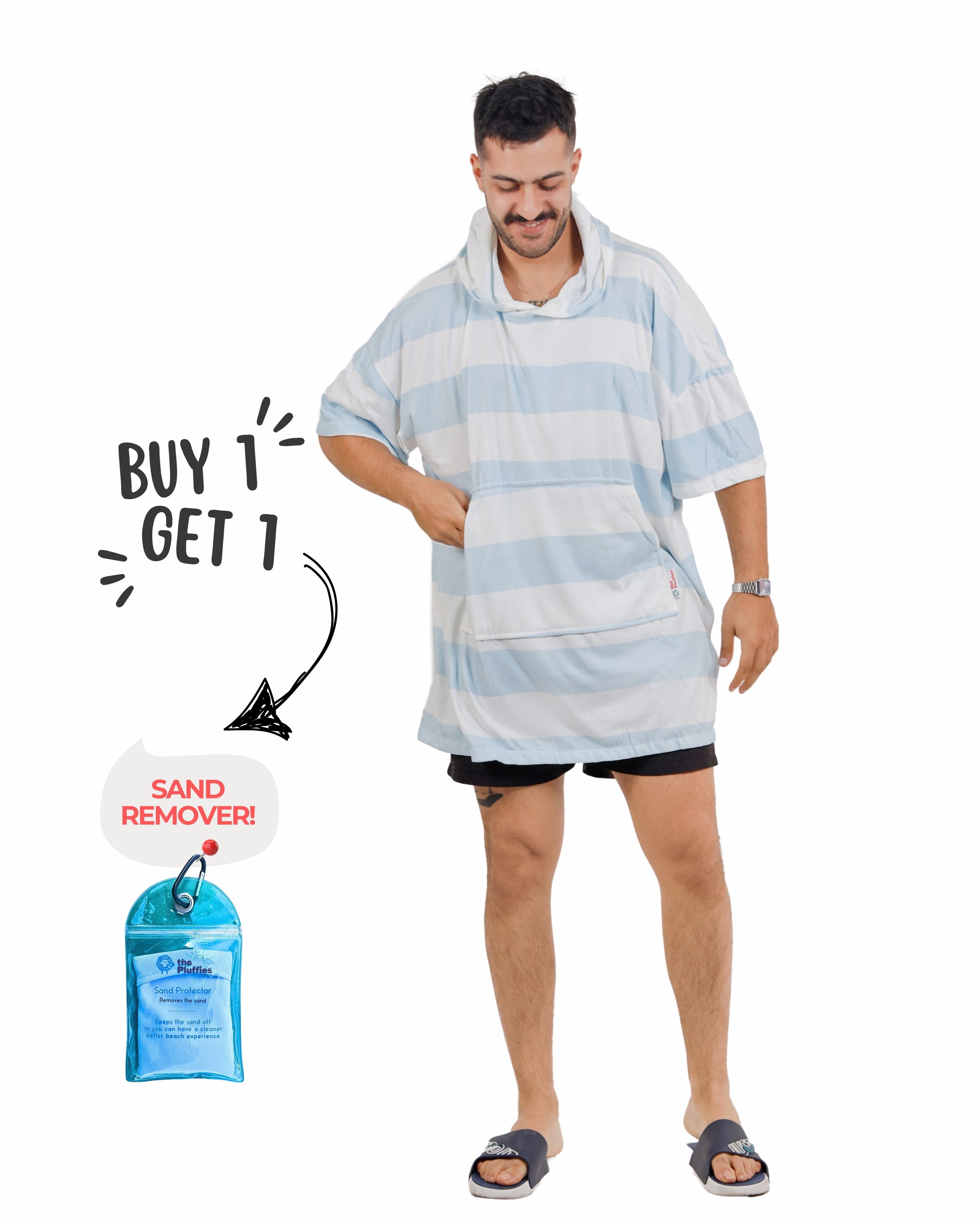 Blue Stripes Towel Poncho + FREE Sand Remover