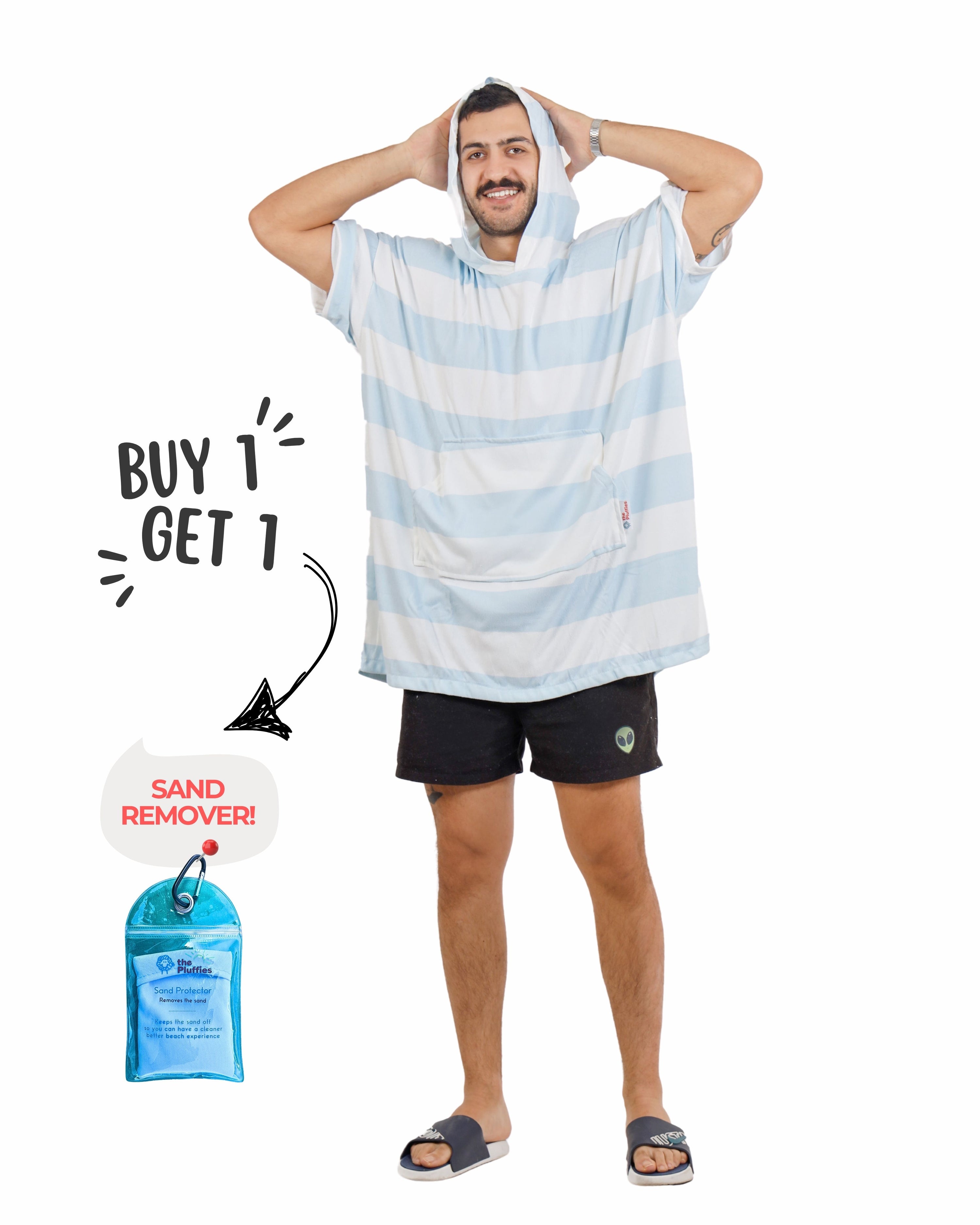 Blue Stripes Towel Poncho + FREE Sand Remover