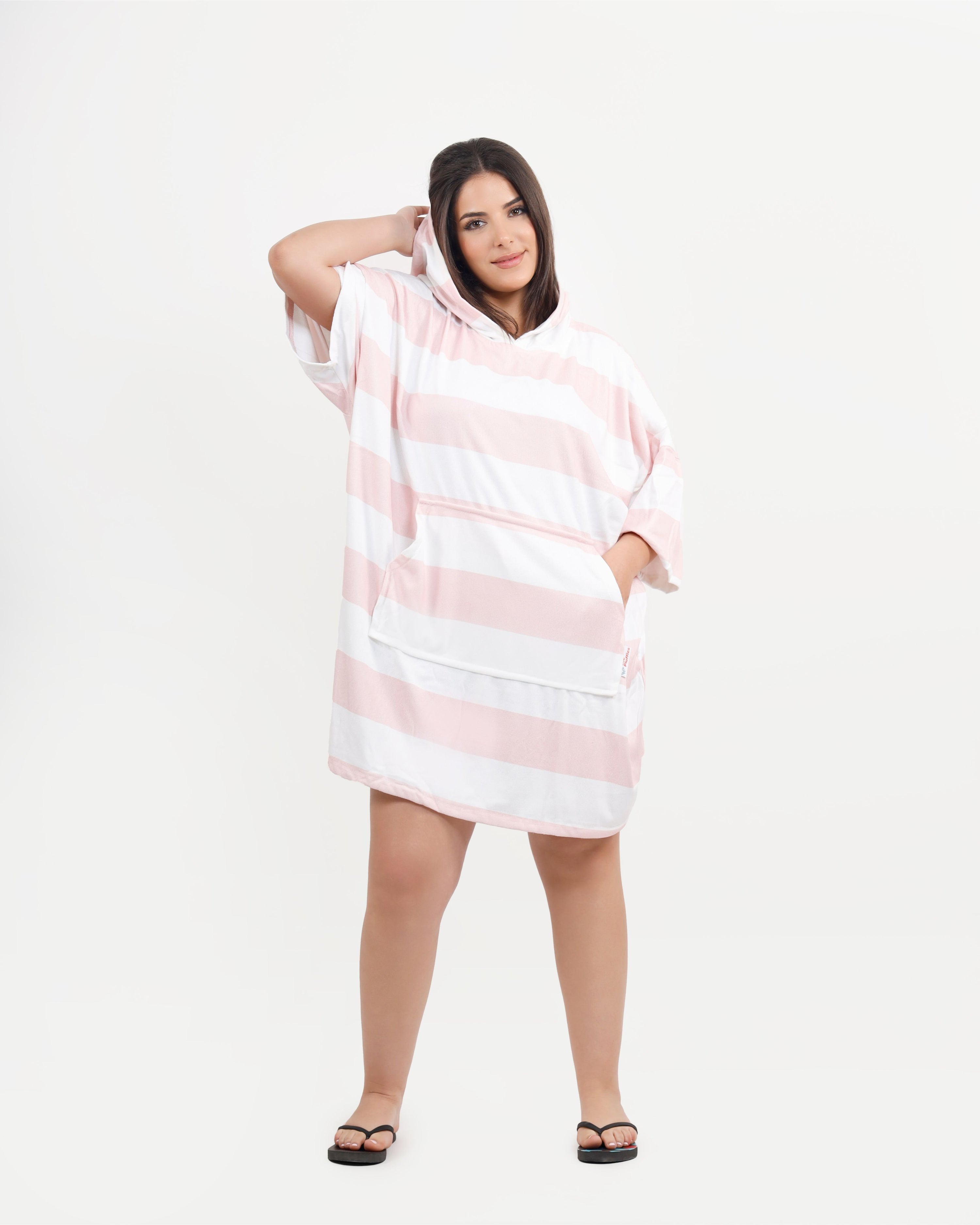 Pink Stripes Towel Poncho + FREE Sand Remover