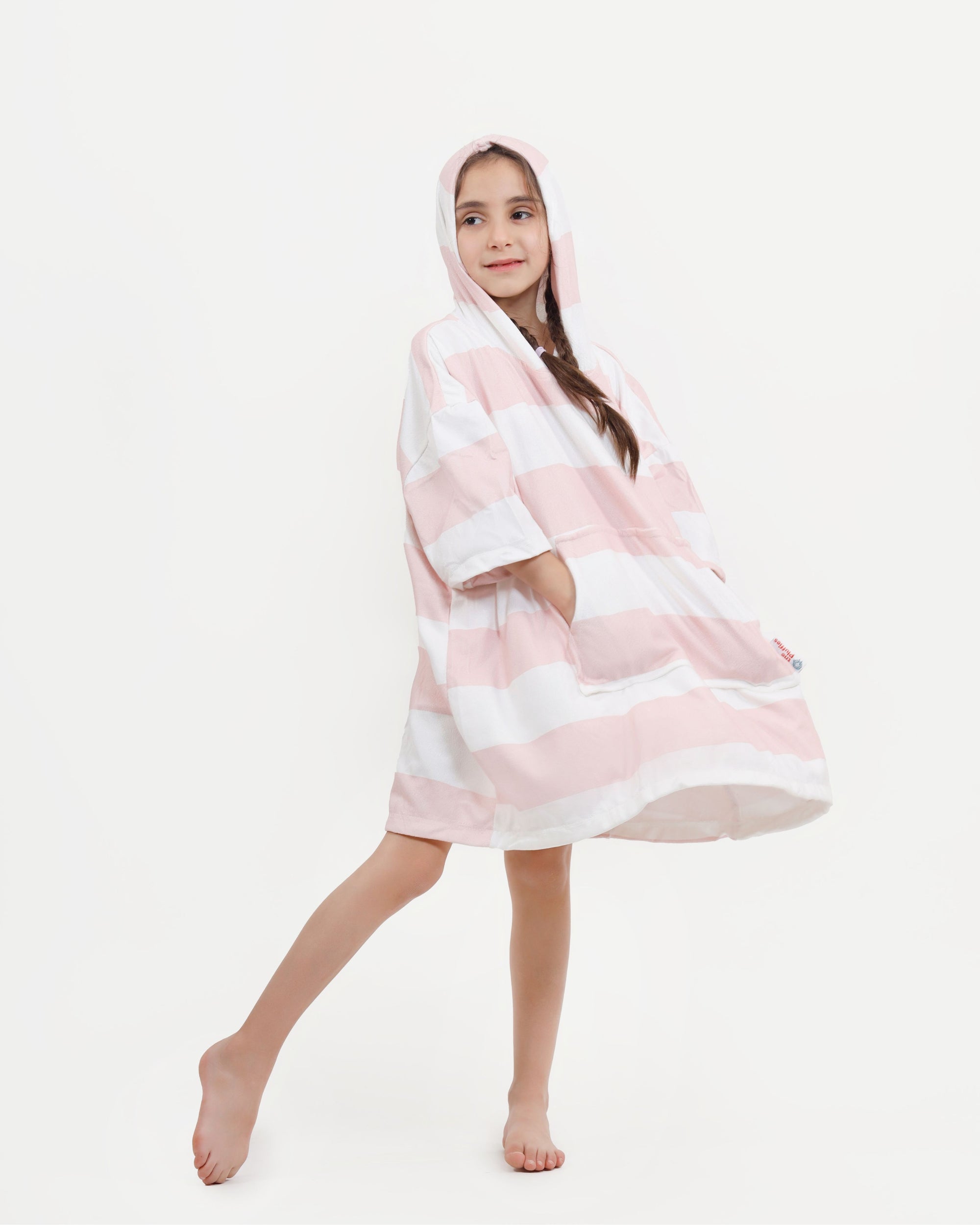 Pink Stripes Kids Towel Poncho + FREE Sand Remover