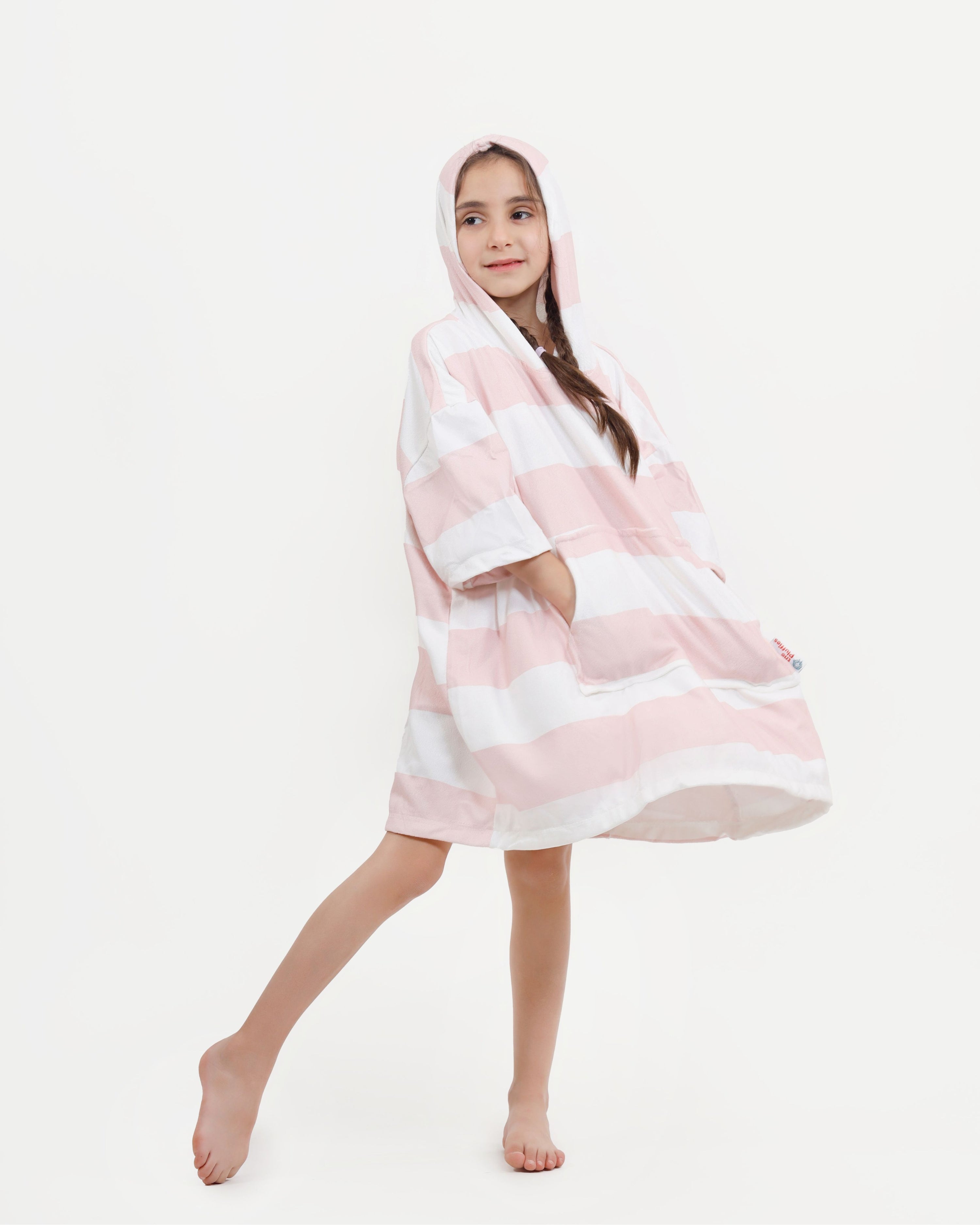 Pink Stripes Kids Towel Poncho + FREE Sand Remover