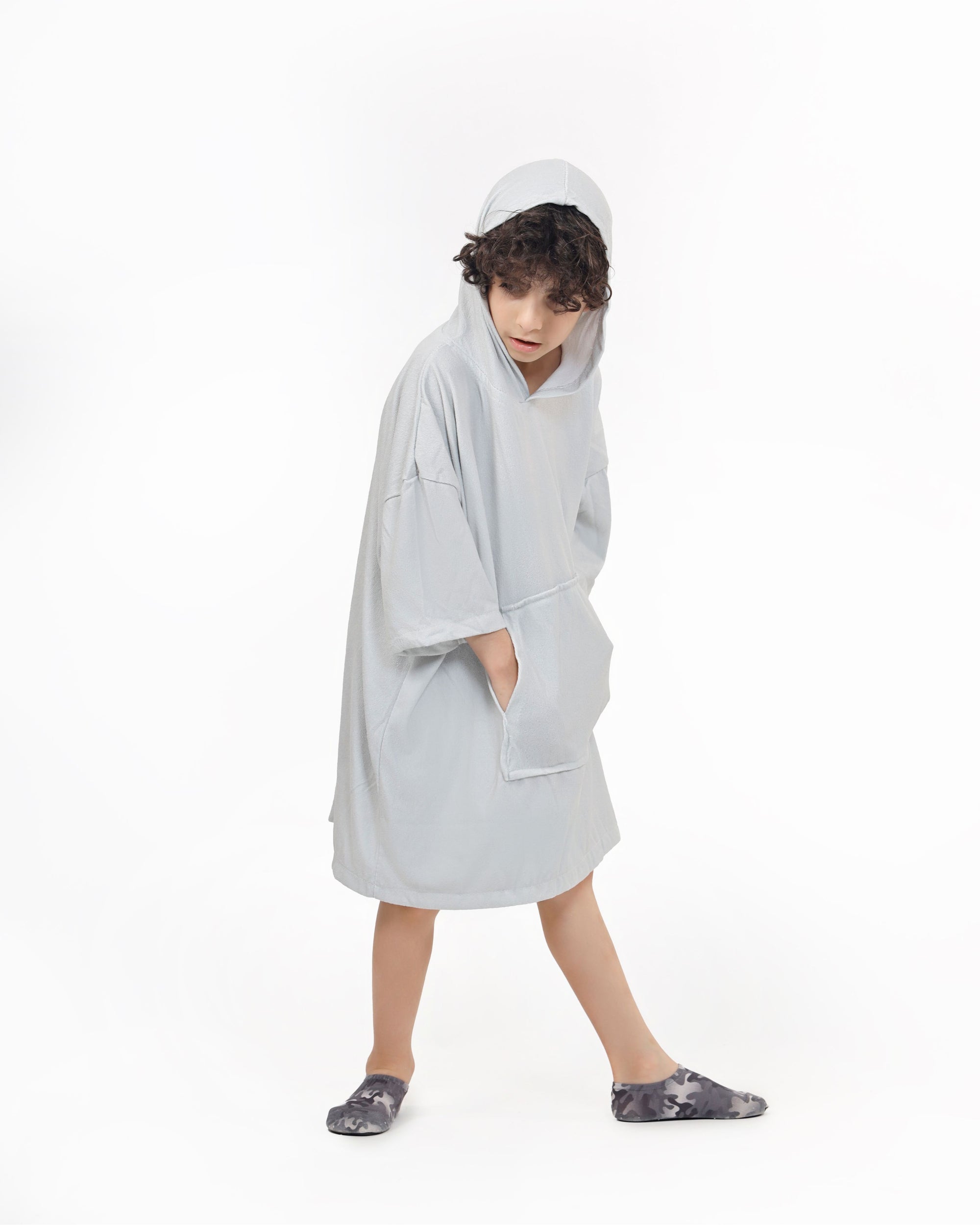 Grey Kids Towel Poncho + FREE Sand Remover