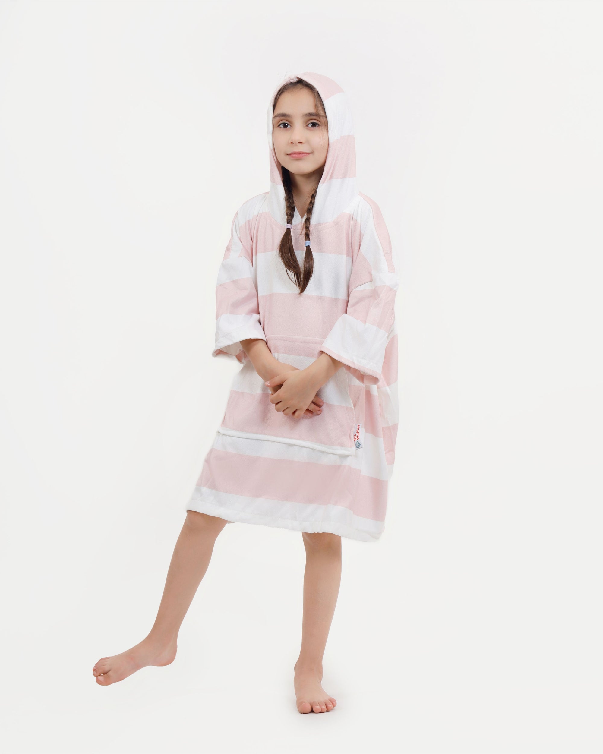 Pink Stripes Kids Towel Poncho + FREE Sand Remover