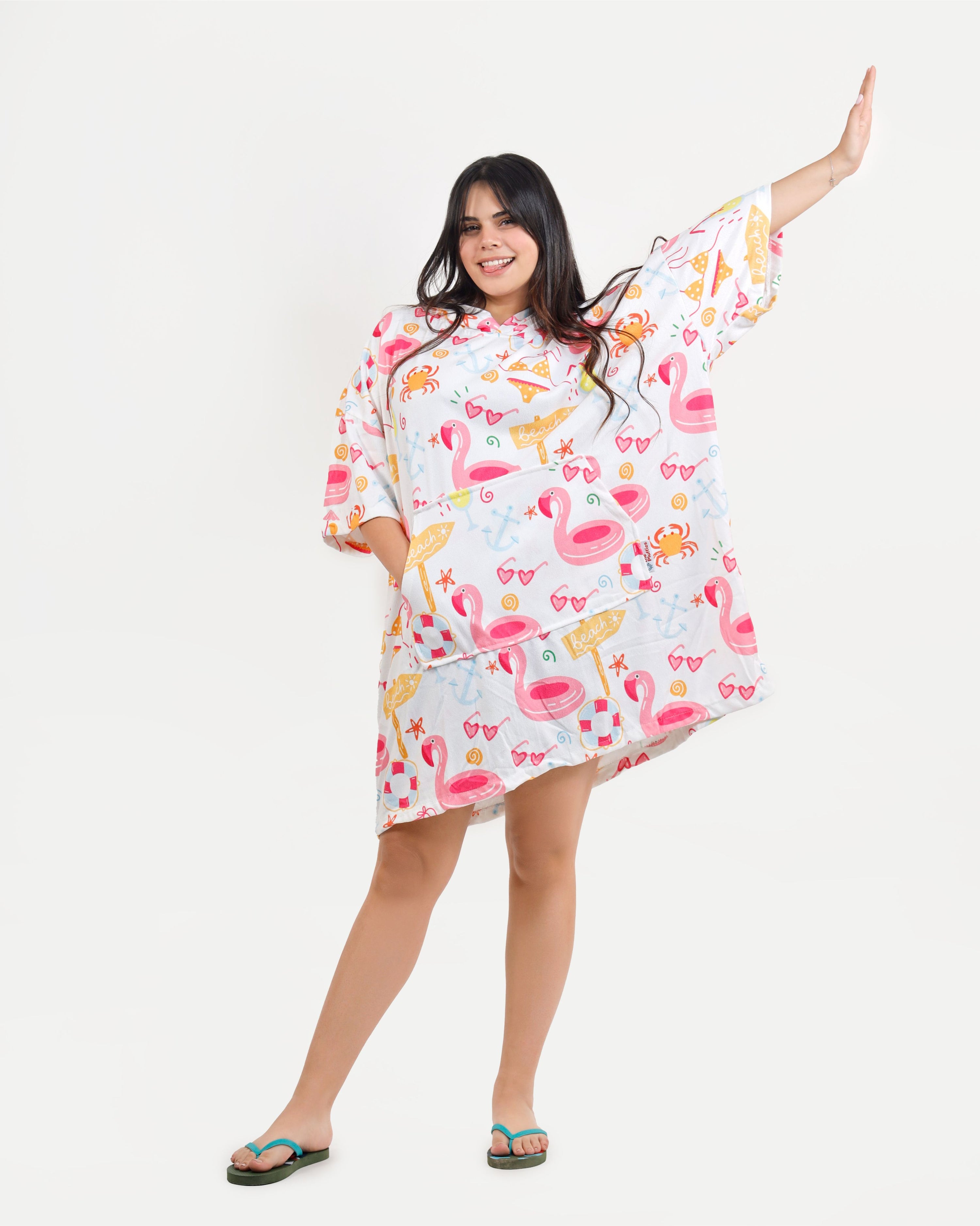 Flamingo Towel Poncho + FREE Sand Remover